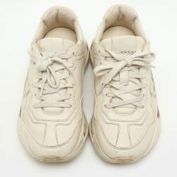 Gucci Off White Leather Rhyton Logo Print Low Top Sneakers Size 36