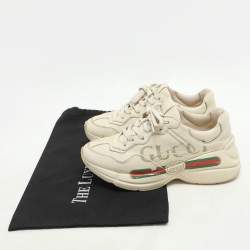 Gucci Off White Leather Rhyton Logo Print Low Top Sneakers Size 36