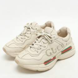 Gucci Off White Leather Rhyton Logo Print Low Top Sneakers Size 36