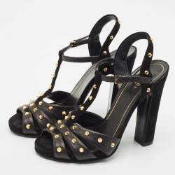 Gucci Black Suede and Leather Studded Ankle Strap Sandals Size 38