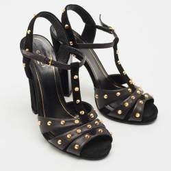 Gucci Black Suede and Leather Studded Ankle Strap Sandals Size 38