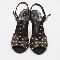 Gucci Black Suede and Leather Studded Ankle Strap Sandals Size 38