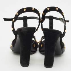 Gucci Black Suede and Leather Studded Ankle Strap Sandals Size 38