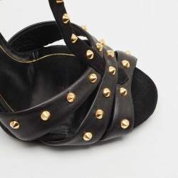 Gucci Black Suede and Leather Studded Ankle Strap Sandals Size 38
