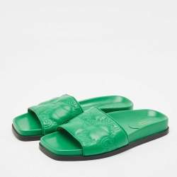 Gucci Green Leather GG Matelassè Embroidered Flat Slide Sandals Size 38