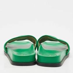 Gucci Green Leather GG Matelassè Embroidered Flat Slide Sandals Size 38