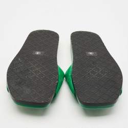 Gucci Green Leather GG Matelassè Embroidered Flat Slide Sandals Size 38
