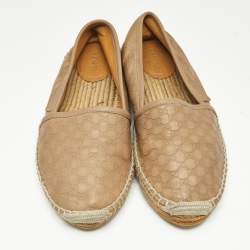 Gucci Beige Leather Slip On  Espadrille Flats Size 37