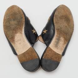 Gucci Black Leather Star Bee Embroidered Princetown Horsebit Flat Mules Size 39