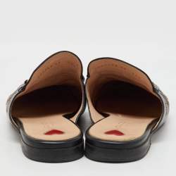 Gucci Black Leather Star Bee Embroidered Princetown Horsebit Flat Mules Size 39