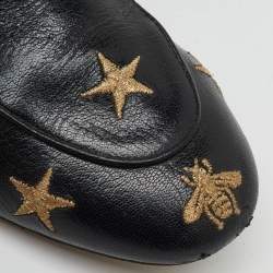 Gucci Black Leather Star Bee Embroidered Princetown Horsebit Flat Mules Size 39