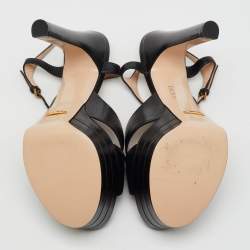 Gucci Black Leather GG Angel Platform Ankle Strap Sandals Size 39.5