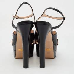 Gucci Black Leather GG Angel Platform Ankle Strap Sandals Size 39.5