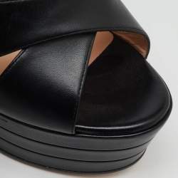 Gucci Black Leather GG Angel Platform Ankle Strap Sandals Size 39.5