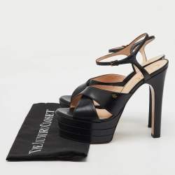 Gucci Black Leather GG Angel Platform Ankle Strap Sandals Size 39.5