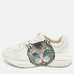 Gucci White Leather Mystic Cat Rhyton Low Top Sneakers Size 39.5