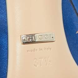 Gucci Blue Satin Embellished Dionysus Pumps Size 37.5