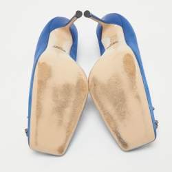 Gucci Blue Satin Embellished Dionysus Pumps Size 37.5