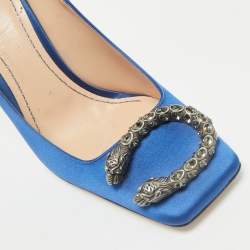 Gucci Blue Satin Embellished Dionysus Pumps Size 37.5
