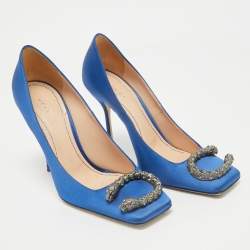 Gucci Blue Satin Embellished Dionysus Pumps Size 37.5