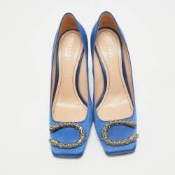 Gucci Blue Satin Embellished Dionysus Pumps Size 37.5