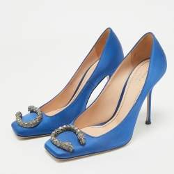 Gucci Blue Satin Embellished Dionysus Pumps Size 37.5