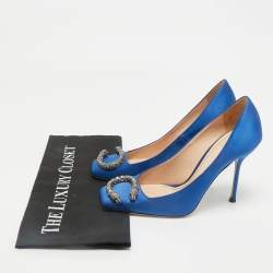 Gucci Blue Satin Embellished Dionysus Pumps Size 37.5