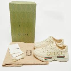 Gucci Cream Leather Vintage Logo Rhyton Sneakers Size 36.5
