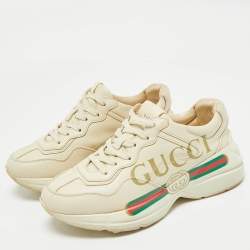Gucci Cream Leather Vintage Logo Rhyton Sneakers Size 36.5