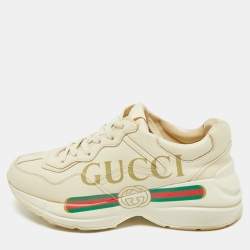 Gucci Cream Leather Vintage Logo Rhyton Sneakers Size 36.5