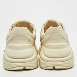 Gucci Cream Leather Rhyton Gucci Logo Low Top Sneakers Size 35