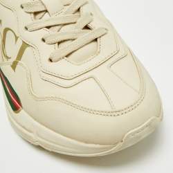 Gucci Cream Leather Rhyton Gucci Logo Low Top Sneakers Size 35