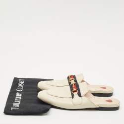 Gucci Cream Leather Princetown Horsebit Mule Sandals Size 38
