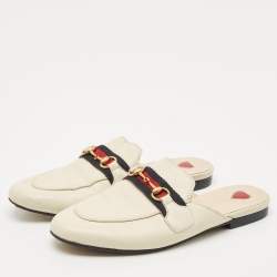 Gucci Cream Leather Princetown Horsebit Mule Sandals Size 38