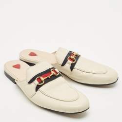 Gucci Cream Leather Princetown Horsebit Mule Sandals Size 38