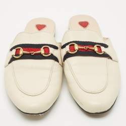 Gucci Cream Leather Princetown Horsebit Mule Sandals Size 38