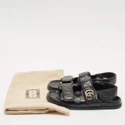 Gucci Black Leather Marmont Double G Flat Sandals Size 37.5