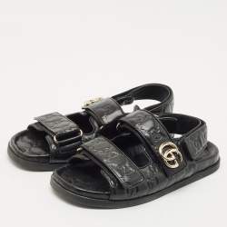 Gucci Black Leather Marmont Double G Flat Sandals Size 37.5