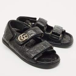 Gucci Black Leather Marmont Double G Flat Sandals Size 37.5