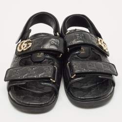 Gucci Black Leather Marmont Double G Flat Sandals Size 37.5