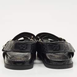 Gucci Black Leather Marmont Double G Flat Sandals Size 37.5