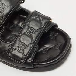 Gucci Black Leather Marmont Double G Flat Sandals Size 37.5
