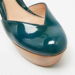 Gucci Teal Green Patent Leather Platform Ankle Strap Sandals Size 35