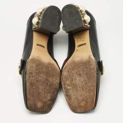 Gucci Black Leather and Canvas Web Loafer Pumps Size 37