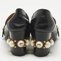 Gucci Black Leather and Canvas Web Loafer Pumps Size 37