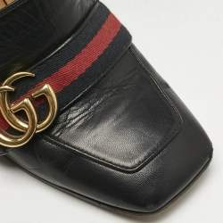 Gucci Black Leather and Canvas Web Loafer Pumps Size 37