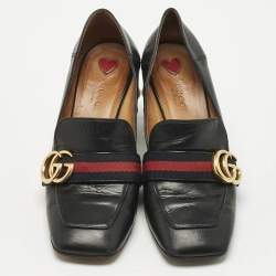 Gucci Black Leather and Canvas Web Loafer Pumps Size 37