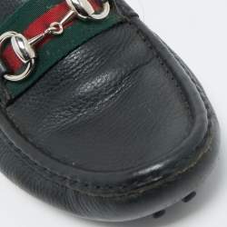 Pre Owned Gucci Black Leather Horsebit Web Loafers Size 35