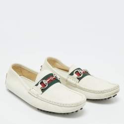 Gucci White Leather Web Horsebit Slip On Loafers Size 35.5