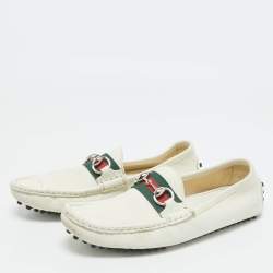 Gucci White Leather Web Horsebit Slip On Loafers Size 35.5